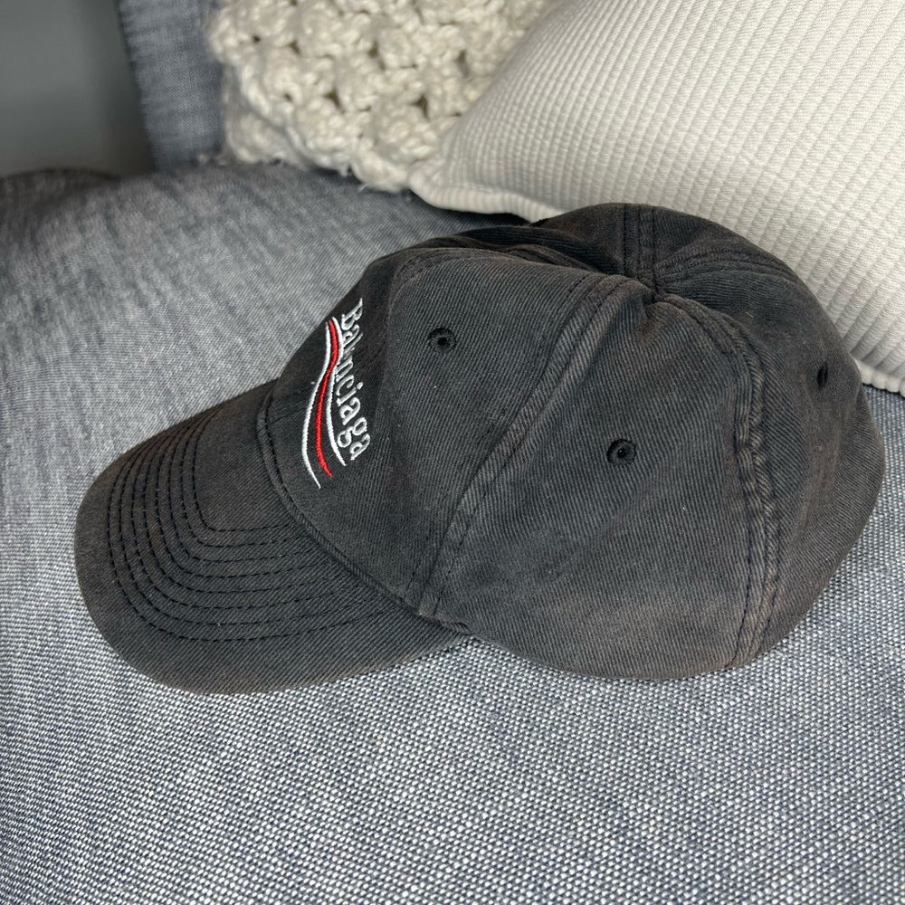 VINTAGE Balenciaga Logo Wave Baseball Hat Black Curved Brim SUPREME Condition - Picture 6 of 12